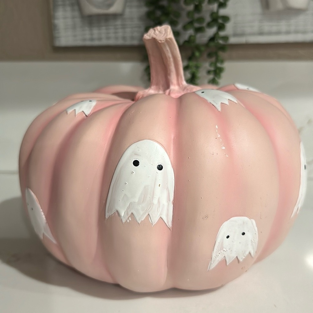 Pink Pumpkin With White Ghost Halloween Decor Shabby Chic